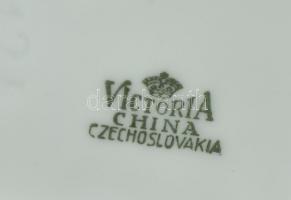Victoria csehszlovák porcelán fűszertartó szett, 5 db-os. Matricás, irizáló réteggel, jelzett, kopot...