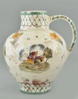 Ulmer Keramik német mázas fajansz korsó. Kézzel festett, jelzett, kis gyári hibákkal, kopásnyomokkal, m: 23 cm
