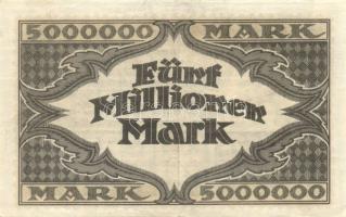 Német Birodalom/Weimari Köztársaság/Hamburg/Hugo Stinnes Linien 1923.8.18. 5000.000M piros sorszámma...