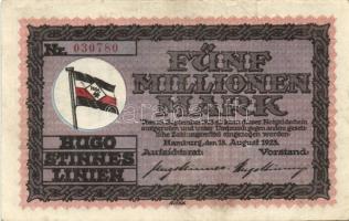 Német Birodalom/Weimari Köztársaság/Hamburg/Hugo Stinnes Linien 1923.8.18. 5000.000M piros sorszámmal T:II