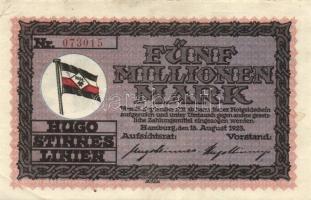Német Birodalom/Weimari Köztársaság/Hamburg/Hugo Stinnes Linien 1923.8.18. 5000.000M piros sorszámmal T:II