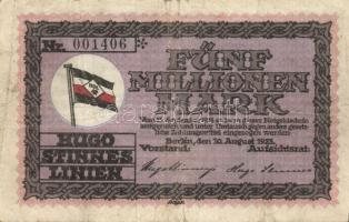 Német Birodalom/Weimari Köztársaság/Hamburg/Hugo Stinnes Linien 1923.8.10. 5000.000M fekete sorszámmal T:III