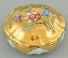 Drasche, Pál Teri által festett porcelán bonbonnier, kopott, jelzett, d: 11cm