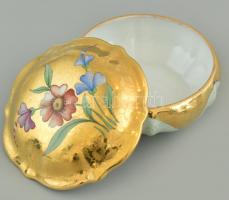 Drasche, Pál Teri által festett porcelán bonbonnier, kopott, jelzett, d: 11cm