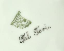 Drasche, Pál Teri által festett porcelán bonbonnier, kopott, jelzett, d: 11cm