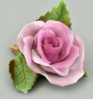 Herendi porcelán rózsaszín rózsa. Kézzel festett, jelzett, hibátlan. 9x6 cm