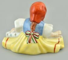 Herendi 1942 lány békával, kézzel festett, jelzett hibátlan, m: 9 cm