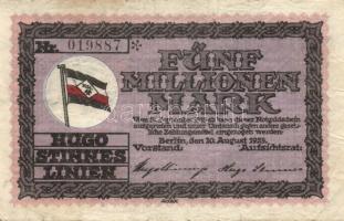 Német Birodalom/Weimari Köztársaság/Hamburg/Hugo Stinnes Linien 1923.8.10. 5000.000M fekete sorszámmal T:III