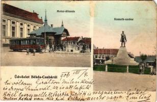 1906 Békéscsaba, Kossuth szobor, motor állomás, városi vasút, kisvasút (EM)