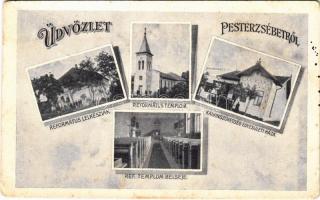 1933 Budapest XX. Pestszenterzsébet, Pesterzsébet, Erzsébetfalva; Református templom és lelkészlak, belső, Kálvinszövetség egyesületi háza, Lányegyesület. Fejér és Glatter kiadása (fl)