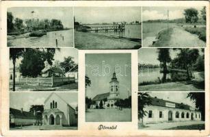 1931 Dömsöd, részletek, strand, templom, hősök szobra (fl)