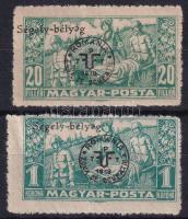 Debrecen II. 1919 Segélybélyegek 20f+1K fordított e betűvel a bélyeg szóban, Bodor vizsgálójellel