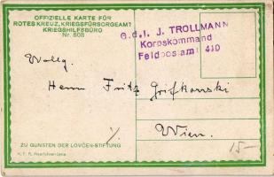 1917 Fmlt. Trollmann. Der Eroberer des Lovcen. Offizielle Karte für Rotes Kreuz, Kriegsfürsorgeamt K...