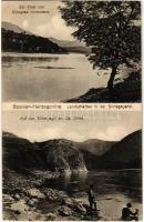 1912 Visegrad, Landschaften in der Drinagegend. Ein Floß von Visegrad kommend, Auf der Entenjagd an der Drina / raft coming from Visegrad, duck hunting on the Drina river (EK)