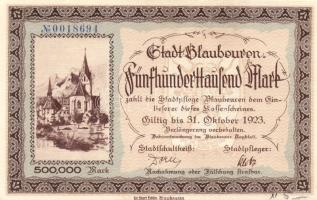 Német Birodalom/Weimari Köztársaság/ Blaubeuren 1923.10.31. 500.000M T:I
