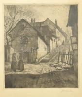 Szalontay József (1890-?): Tere-fere. Rézkarc, papír, jelzett, üvegezett fa keretben, 33×28 cm