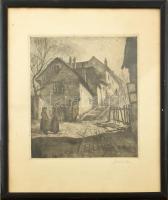 Szalontay József (1890-?): Tere-fere. Rézkarc, papír, jelzett, üvegezett fa keretben, 33×28 cm