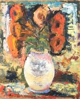 G. Szántó András (?-2002): Vörös virágok, fehér vázában. Olaj, farost, jelzett. 51x40,5 cm