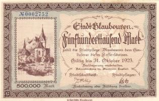 Német Birodalom/Weimari Köztársaság/ Blaubeuren 1923.10.31. 500.000M T:II