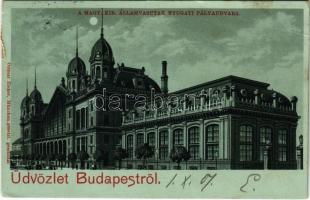 1901 Budapest VI. A Magyar Királyi Államvasutak (MÁV) Nyugati pályaudvara, vasútállomás. Ottmar Zieher litho (EB)