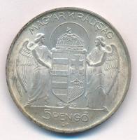 1939. 5P "Horthy balra" Ag T:1-,2 patina 
Adamo P8.2
