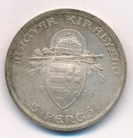 1938. 5P Ag "Szent István" T:1-,2 patina Adamo P8.1