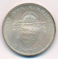 1938. 5P Ag "Szent István" T:1-,2 patina Adamo P8.1