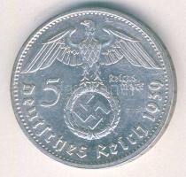 Német 3. Birodalom 1939G h.k-tel! 5M Ag "Hindenburg" R!(Legritkább betű!) T:3+