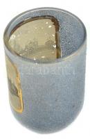 Pohár, festett, matricás üveg, 1885-ös Ipari kiállítás emlékére. kopott. m:9cm