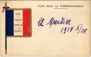 1914 Vive la France! Honneur a ses enfants! Coté pour la correspondance / WWI French military art postcard, French flag, patriotic propaganda