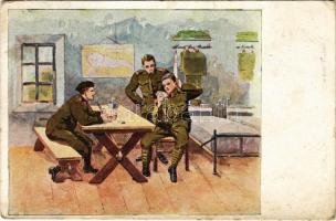 1929 Czehoslovak military art postcard, soldiers playing cards. H. Hojtas, Praha III. 445. (EK)