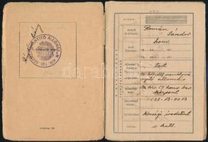 cca 1940 Zsoldkönyv, egyben személyazonossági igazolvány kiszakadt lapokkal