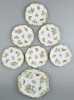 Herendi Viktória mintás süteményes készlet, kézzel festett, jelzett, hibátlan