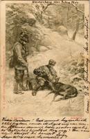 1901 Samariter / Hunting art postcard, hunters with deer. M. H. Bayerle Kunstverlag Künstlerpostkarte No. 103. s: G. Wolters (EB)