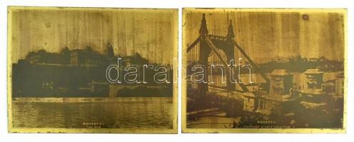 2 db réz nyomólemez az Erzsébet híd és a Budai Vár képével 22x16 cm