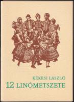 Kékesi László (1919-1993): 12 linómetszet mappa, papír, mind jelzett, , 10×8 cm