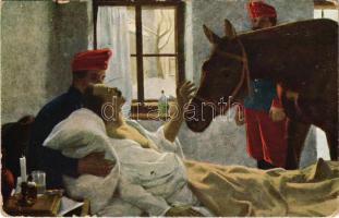 1917 Lieber Besuch / WWI Austro-Hungarian K.u.K. military art postcard, injured soldiers farewell to his horse s: Kurzweil (EK)