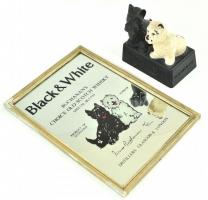 Buchanans Black and White Whisky üveges reklám tábla, kép 22x32 cm, hozzá műanyag kutya figurák. m 15 cm