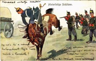 1909 Hinterlistige Schützen / Austro-Hungarian K.u.K. military art postcard, humour. B.K.W.I. 335-9. s: Schönpflug (EK)