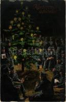 1915 Karácsonyi üdvözlet! / WWI Austro-Hungarian K.u.K. military art postcard with Christmas greeting, soldiers around the Christmas tree. L&P 1692. (EK)