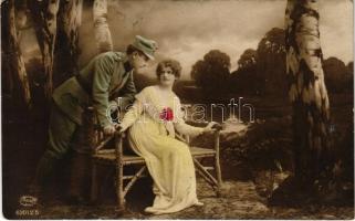 WWI Austro-Hungarian K.u.K. military, soldier with lady, romantic couple (EK)