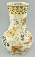 Antik Zsolnay váza, kézzel festett porcelánfajansz, jelzett, sérült, m: 12 cm