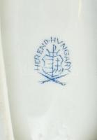 Herendi Viktória mintás leveles tálka, kézzel festett, jelzett, kopásnyomokkal, 15x8,5 cm