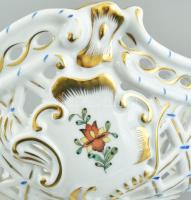 Herendi Fleurs des Indes mintás áttört tál, kézzel festett porcelán, jelzett, hibátlan, d:21 cm