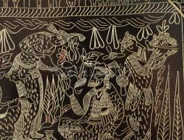 Keleti réz díszes dísztál, d: 38 cm