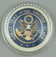 Üveg levélnehezék, kopott, felirat: Great Seal of the United States. d: 8 cm