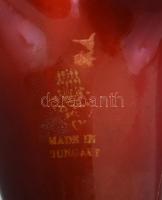 Zsolnay Török János?: Kacsa váza. Ökörvér mázas porcelán fajansz, jelzett, 1970 körül, sérült, resta...