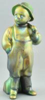 Zsolnay korsós fiú. Eozinmázas porcelán fajansz, jelzett, 1930 körül, sérült, javított. m: 20 cm