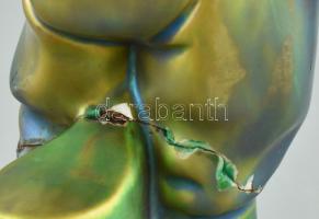 Zsolnay korsós fiú. Eozinmázas porcelán fajansz, jelzett, 1930 körül, sérült, javított. m: 20 cm