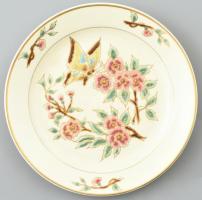 Zsolnay virág mintás süteményes készlet. Kézzel festett, részben jelzett, kopott, mázrepedt d: 18 cm...
